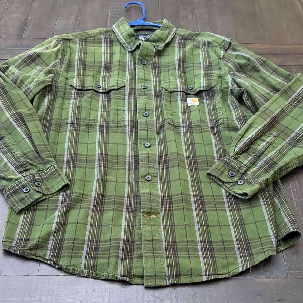 Carhartt Olive Green Plaid Button-Front Work Shirt